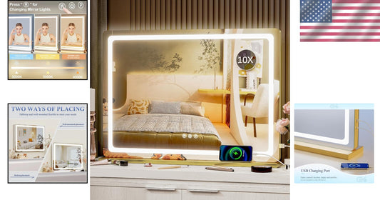 Professional LED Vanity Mirror with 10X Magnification & Adjustable Brightness