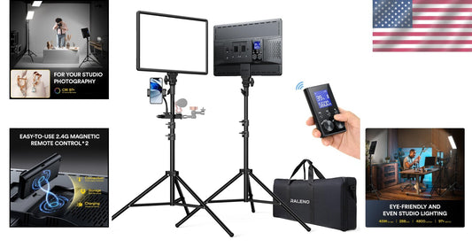 Adjustable LED Studio Lights with 45W Output, 18" Panel & Travel Bag for YouTube