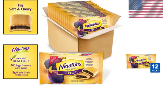 12 Packs of Soft & Fruit Chewy Fig Cookies - Healthy Snack Bars with Whole Grain