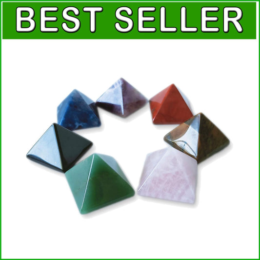 Natural Chakra Healing Crystal Pyramids Set - Seven Handcrafted Pieces - 1.5 in