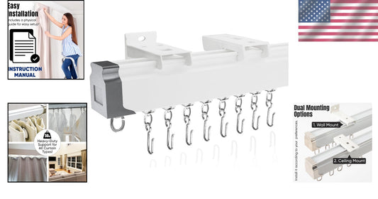 Elegant Ceiling or Wall Mount Curtain Track - Adjustable 3ft-13ft with 34 Hooks