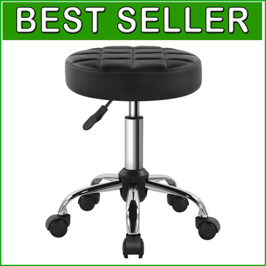 Compact Black Swivel Chair - 360-Degree Rolling Stool for Beauty & Relaxation