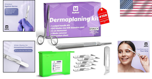 Comprehensive Dermaplaning Scalpel Kit with 100 Sharp 10R Blades and Tools