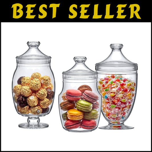 Modern 3-Piece Plastic Apothecary Jars - Durable Snap-Lid Storage Containers