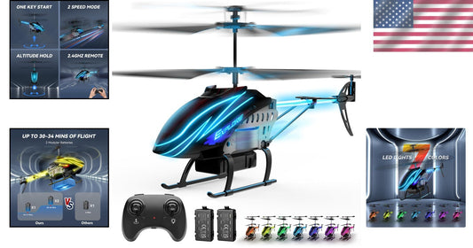 Fun RC Helicopter for Kids - 30 Mins Flight, 7 LED Lights, Altitude Hold