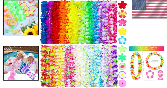 200 Lightweight Hawaiian Leis in 50 Colors - Ideal for Birthday and Luau Themes