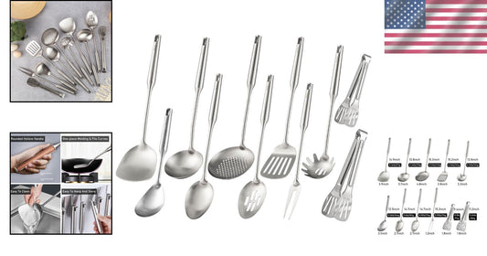 Elegant 18/10 Stainless Steel Kitchen Tools Set - 15" Long, 11 Essential Pieces
