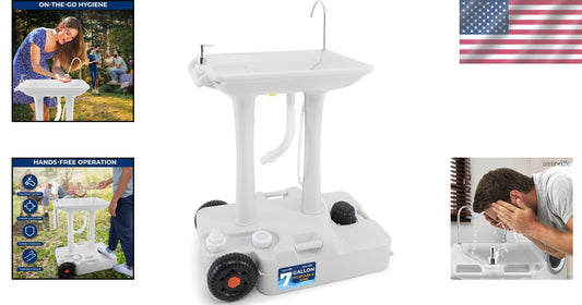 Freestanding Camping Sink with Wheels & Hands-Free Pump - Ultimate Convenience