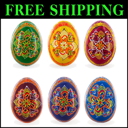 Collectible Ukrainian Wooden Easter Eggs – Six Vibrant 2.5" Folk Art Pieces