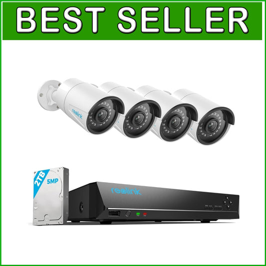 Full HD 5MP Outdoor Security System - 4 Wired Cameras, 2TB Storage & Easy Setup