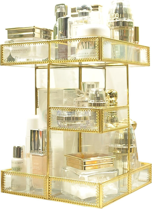 Handmade 360° Rotating Makeup Organizer - Antique Gold Finish & Tabletop Design