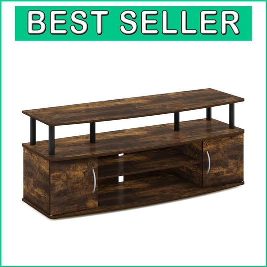 Durable Amber Pine Entertainment Center with Adjustable Shelf - Easy Assembly