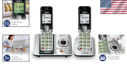 Caller ID & Call Waiting Cordless Phone System with 2 Handsets - Silver/Black