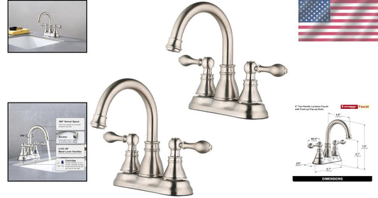 Elegant 2 Handle Brushed Nickel Bathroom Faucet with 360° Swivel & Pop Up Drain