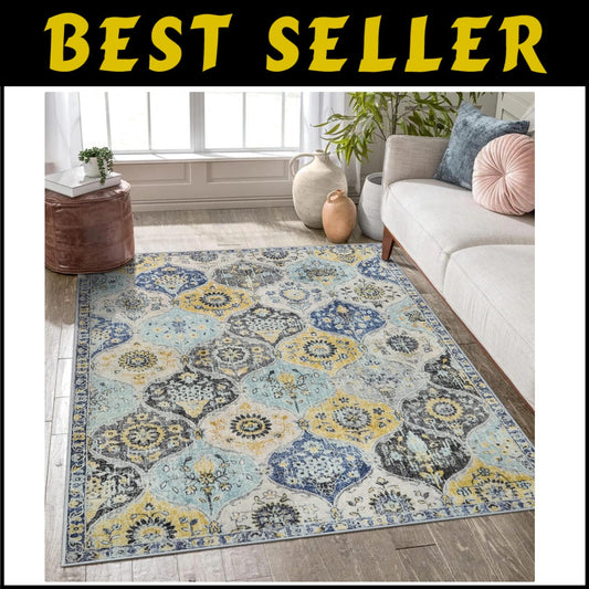Durable 5x7 Washable Area Rug – Non-Slip Floral Pattern for High Traffic Areas
