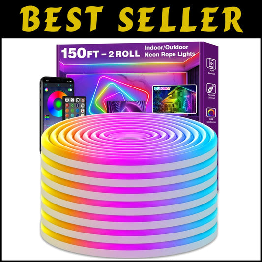 150FT Flexible RGB Neon Rope Lights with App Control - Waterproof & Versatile