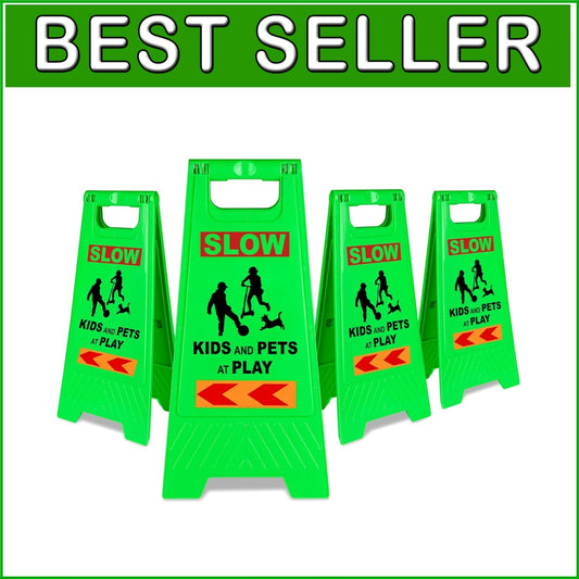2-Sided Reflective Kids At Play Warning Sign - Foldable & Lightweight, 4 Pack