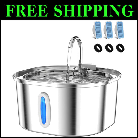 3.2L Stainless Steel Cat Water Fountain with Double Filtration - Quiet & Durable