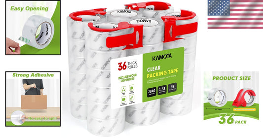 36 Rolls Heavy Duty Clear Packing Tape, 1.88in Wide for Strong Shipping Sealing