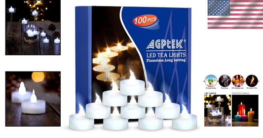 100 LED No-Flicker Tealight Candles - Cool White for Wedding & Home Decor