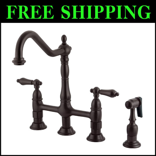 Durable 8-3/4" Heritage Kitchen Faucet - Oil Rubbed Bronze, 360º Swivel Spout