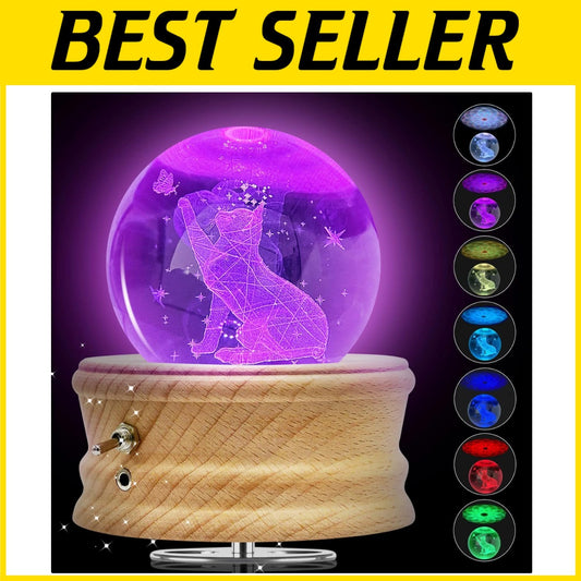 U R My Sunshine 3D Crystal Ball Music Box with LED Projection & Wooden Base