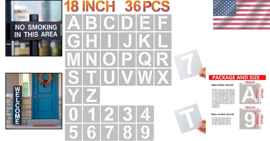 Classic 18-Inch Stencil Set - 36 Reusable Plastic Templates for DIY Projects