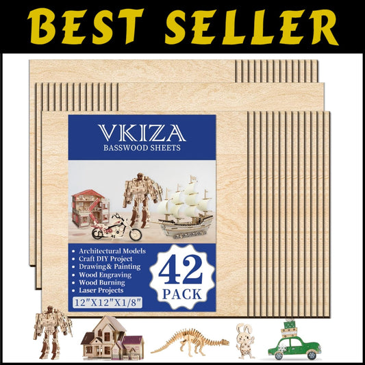 Unfinished Basswood Craft Sheets - 12"x12" - Ideal for Engraving & Model Making