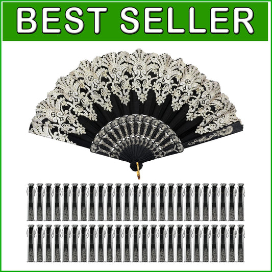Chic 50 Pcs Lace Folding Fans with Gift Bags - Ideal for Summer Events & Dances