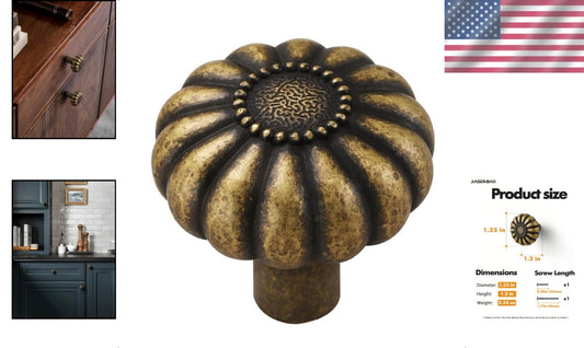 Stylish Antique Brass 10 Piece Knob Set for Cabinets & Drawers - Retro Design