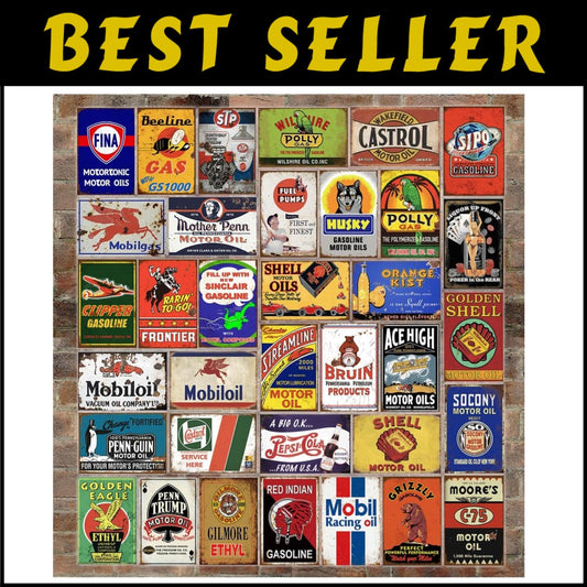 Rustic 35-Piece Vintage Tin Signs - Perfect for Man Cave, Garage & Kitchen