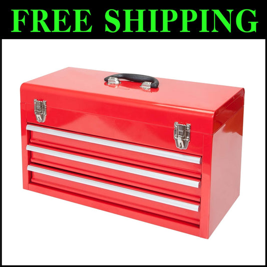 Durable 20-Inch Steel Tool Box with 3 Drawers and Smooth Ball Bearing Operation