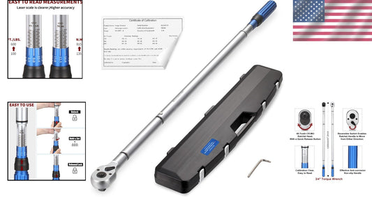 High Precision 3/4-Inch Drive Click Torque Wrench Set: 100-600ft.lb Accuracy