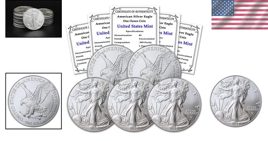 Collector's Set: 5 oz American Silver Eagle Coins, Certs Included - 2025 Edition
