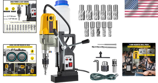 Heavy-Duty Magnetic Drill 1100W - 2697lbf Force for Home and Industrial Use