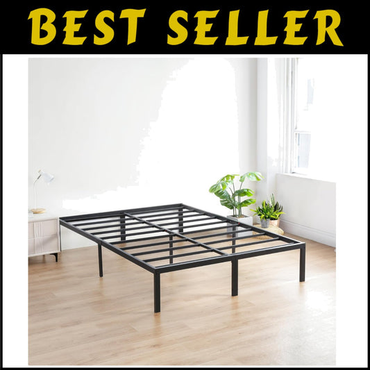 Elegant Black Full-Size Bed Frame - 18-Inch, Easy Assembly, No Box Spring Needed