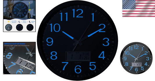 Elegant 14-Inch Battery Operated Wall Clock with Glowing Features & Temp Display