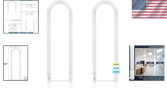 Energy-Efficient T8 U Bend LED Tube Lights - Direct/Bypass Installation, 2-Pack