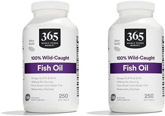 Omega-3 EPA & DHA Fish Oil Softgels 1000mg - Double Your Supply (2 x 250 Count)