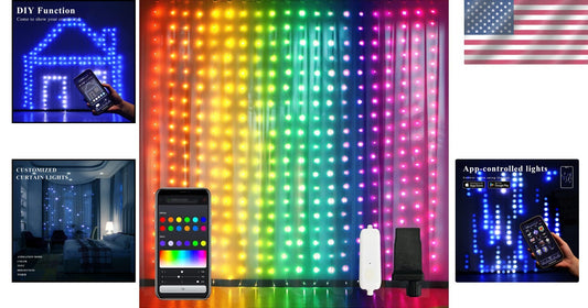 App-Controlled 400 LED Color Changing Curtain Lights - 6.5x6.5ft for All Seasons