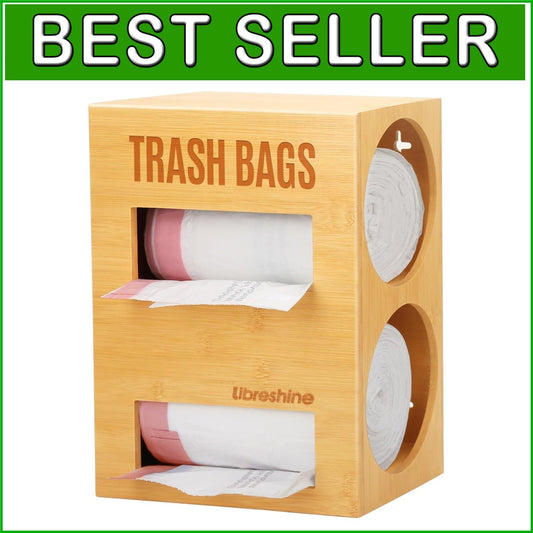 XL Bamboo 2-in-1 Trash & Grocery Bag Holder - Space-Saving Dual Slot Organizer