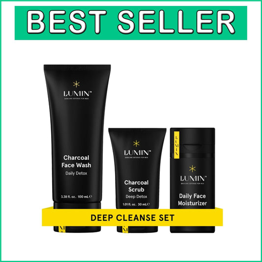 Men's Charcoal Skincare Kit - Face Wash, Scrub & Moisturizer for All Skin Types