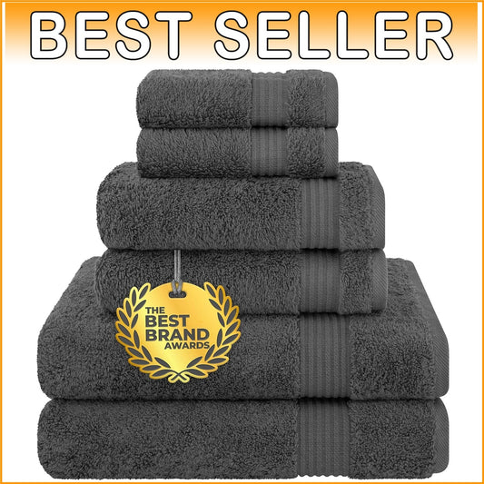 Charcoal Grey 6-Piece Luxury Bath Linen Set - 100% Cotton Super Absorbent