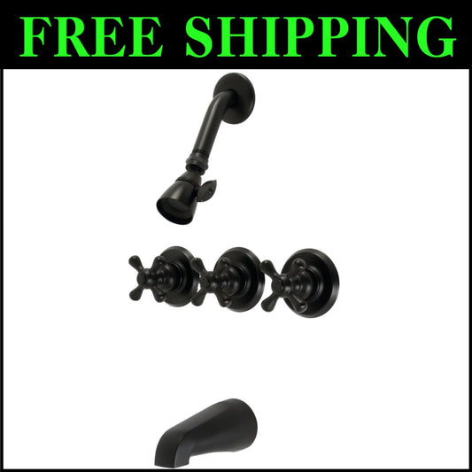 Elegant Victorian Tub and Shower Faucet with 3 Handles - Matte Black Finish