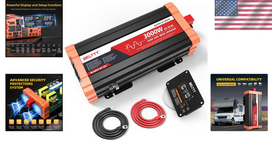 Reliable 3000W Solar Inverter - 12V to 120V with USB Ports & Hardwire Options