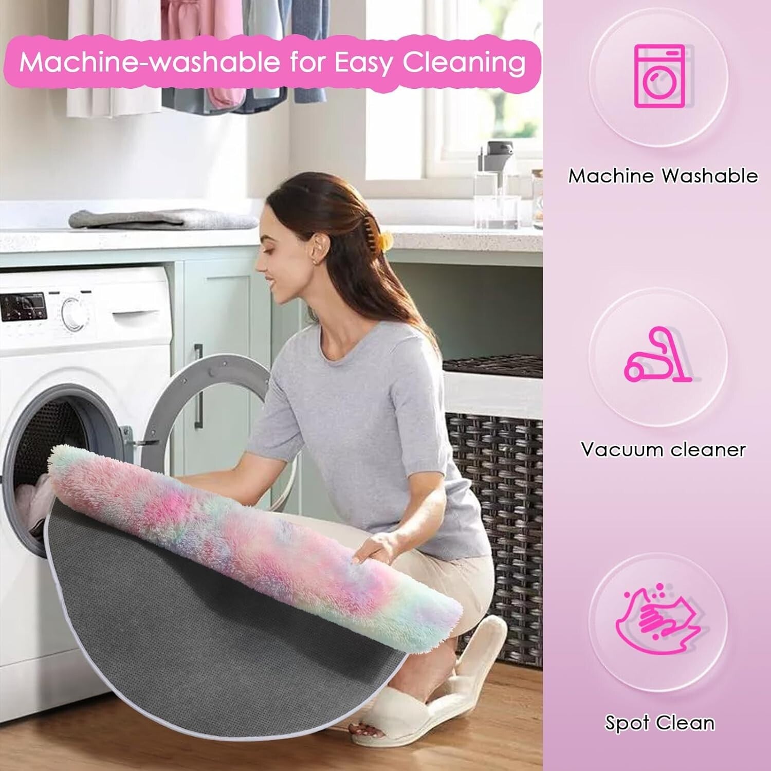 Soft 5Ft Pastel Round Rug - Cozy Fluffy Carpet for Toddler Unicorn Rooms