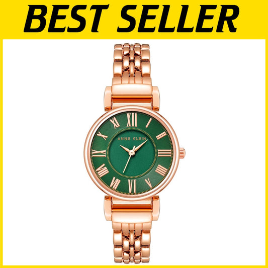 Luxury Rose Gold Women’s Watch with Adjustable Bracelet & Green Dial, Waterproof