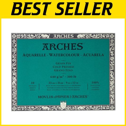 10-Sheet 9x12 Watercolor Paper Block - 100% Cotton Cold Press for Vibrant Art