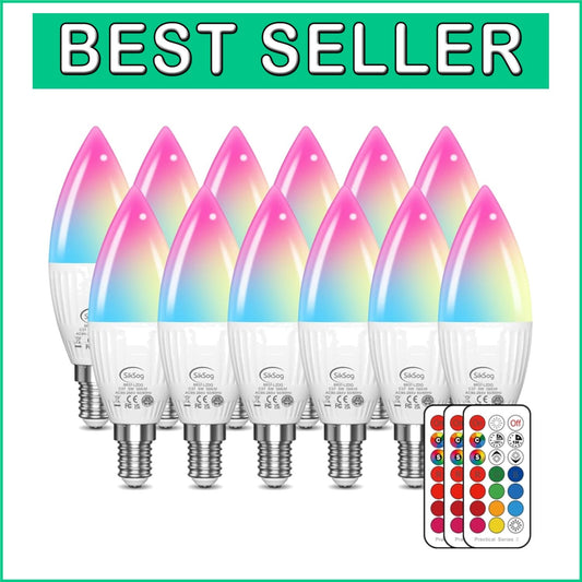 Dimmable E12 Candelabra LED Bulbs with Remote, 12 Pack - 5W, 5000K Brightness
