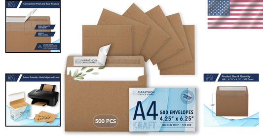 Heavy Duty Self-Seal A4 Kraft Envelopes - Ideal for All Greeting Cards 500 Pack